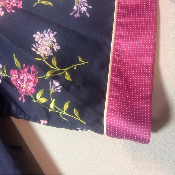 Lauren Ralph Lauren Floral Robe Kimono Navy Blue Floral Pink Size Large No Belt - Picture 4 of 11